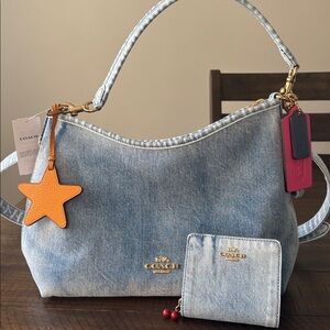 Coach Laurel Loved Denim Shoulder/Crossbody Bag with Snap Wallet and Charms
